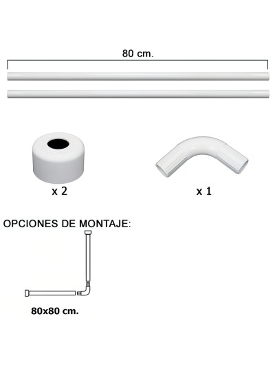Barra Para  Cortina Ducha Universal Aluminio Blanco 80x80 cm.