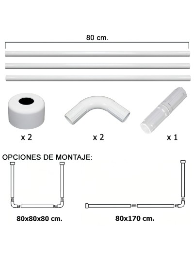 Barra Para  Cortina Ducha Universal Aluminio Blanco 80 x 170 cm.