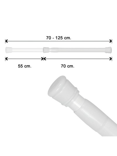 Barra Para  Cortina Ducha Extensible Aluminio Blanco 70 a 125 cm.