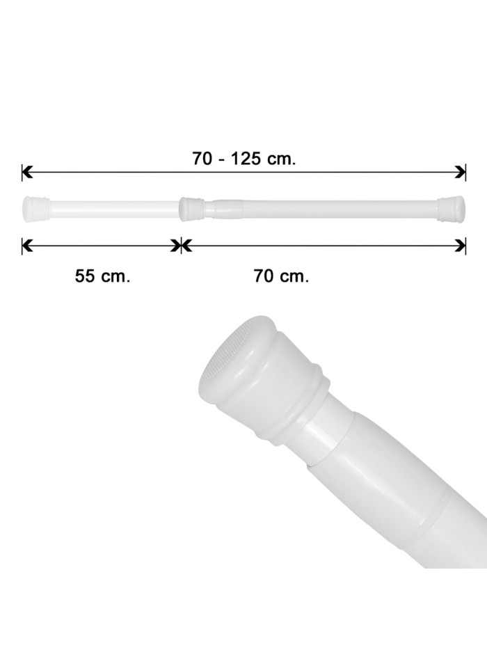 Barra Para  Cortina Ducha Extensible Aluminio Blanco 70 a 125 cm.
