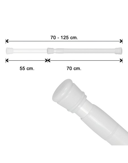 Barra Para  Cortina Ducha Extensible Aluminio Blanco 70 a 125 cm.