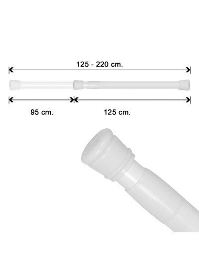 Barra Para  Cortina Ducha Extensible Aluminio Blanco125 a 220 cm.