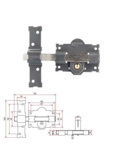Cerrojo B-1 llave y pulsador pasador de 161mm cilindro redondo de 50mm