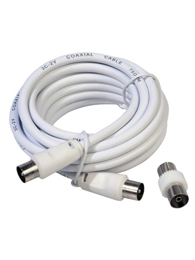 ProlongaciónTV Video Macho-Macho 3 metros / Ø 9,5 mm. Con Adaptador Macho-Hembra Blanco