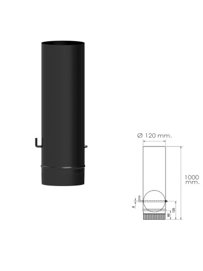Wolfpack Tubo De Estufa Acero Vitrificado Negro Ø 120 mm. con Llave Estufas De Leña, Chimenea, Alta Resistencia, Color Negro