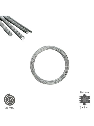Cable Galvanizado    4 mm. (Rollo 25 Metros) No Elevacion