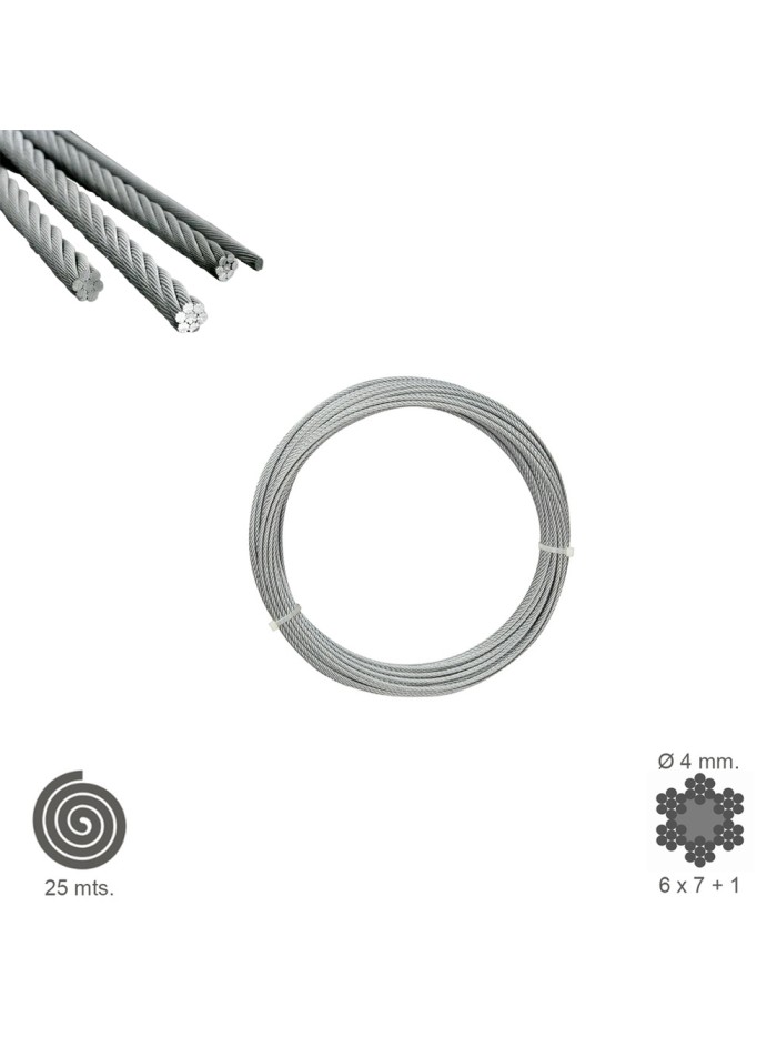 Cable Galvanizado    4 mm. (Rollo 25 Metros) No Elevacion
