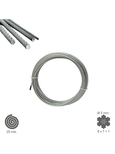 Cable Galvanizado    5 mm. (Rollo 25 Metros) No Elevacion