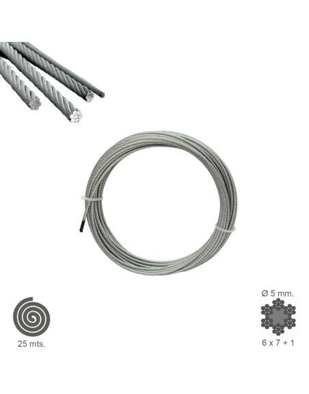 Cable Galvanizado    5 mm. (Rollo 25 Metros) No Elevacion