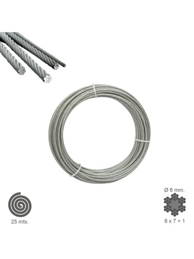 Cable Galvanizado    6 mm. (Rollo 25 Metros) No Elevacion