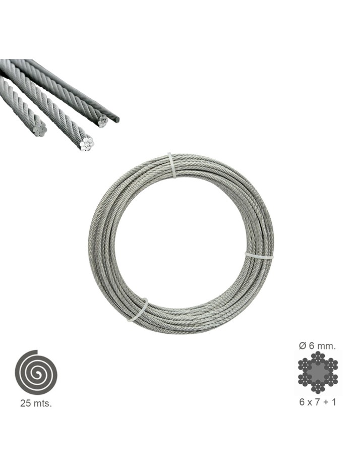 Cable Galvanizado    6 mm. (Rollo 25 Metros) No Elevacion