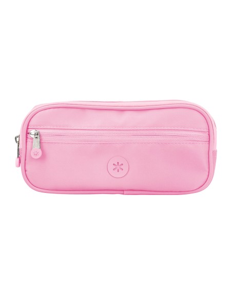 Estuche portatodo antartik 3 compartimentos compañero de mochila color rosa 100 x 60 x 220 mm