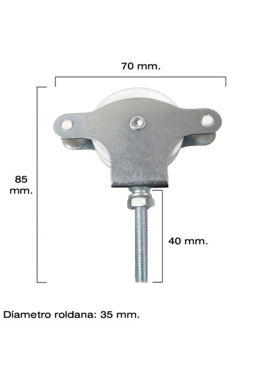 Polea Tendedero Wolfpack Zincado 40 mm. Roldana Plástico con Tornillo
