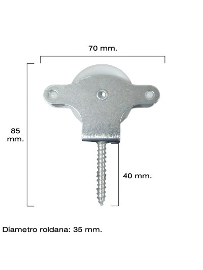 Polea Tendedero Wolfpack Zincado 40 mm. Roldana Plástico con Tirafondo