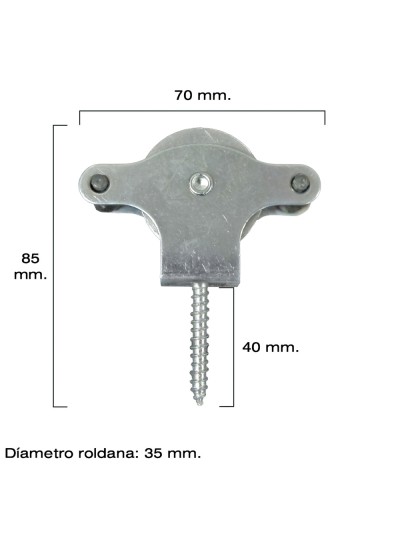 Polea Tendedero Wolfpack Zincado 40 mm. Roldana Metal con Tirafondo