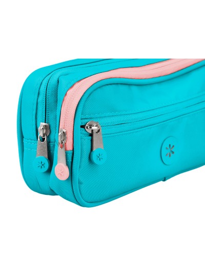 Estuche portatodo antartik 3 compartimentos compañero de mochila color azul turquesa 100 x 60 x 220 mm