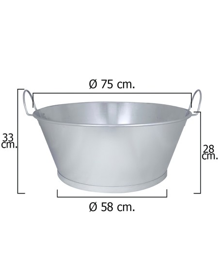 Barreño Galvanizado Baño  30"  75x28 cm. 70 Litros