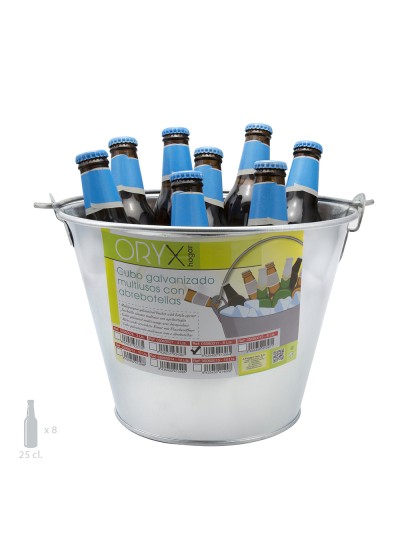 Cubo Zinc Metal Galvanizado Multiusos  6 Litros 26 x 17 x 19 (alt.) cm. con Abre Botellas