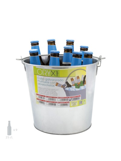 Cubo Zinc Metal Galvanizado Multiusos  8 Litros 25 x 19 x 22 (alt.) cm. con Abre Botellas