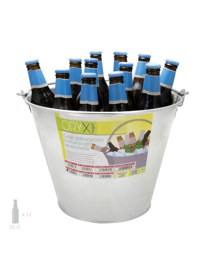 Cubo Zinc Metal Galvanizado Multiusos 10 Litros 28 x 21.5 x 24 (alt.) cm. con Abre Botellas