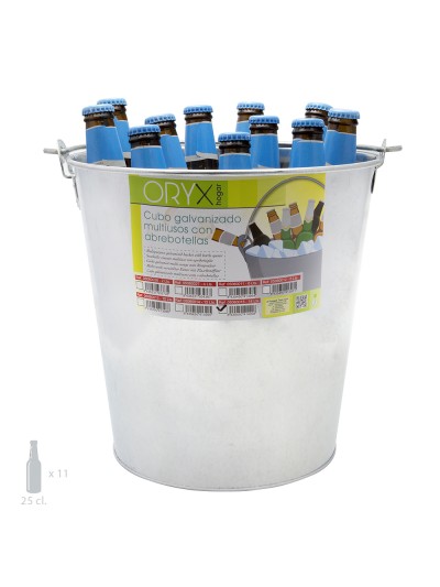 Cubo Zinc Metal Galvanizado Multiusos 14 Litros 28 x 21 x 28 (alt.) cm. con Abre Botellas