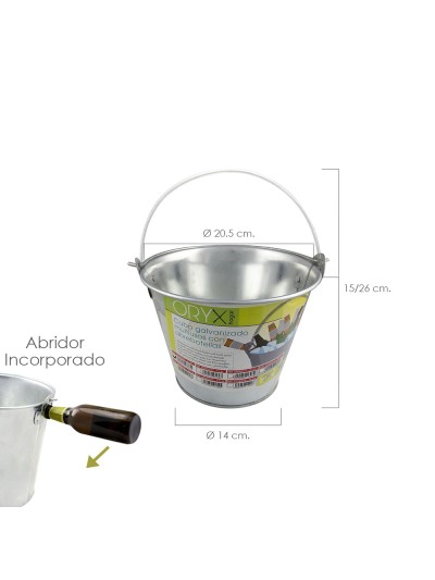 Cubo Zinc Metal Galvanizado Multiusos  2 Litros 20.5 x 14 x 15 (alt.) cm. con Abre Botellas