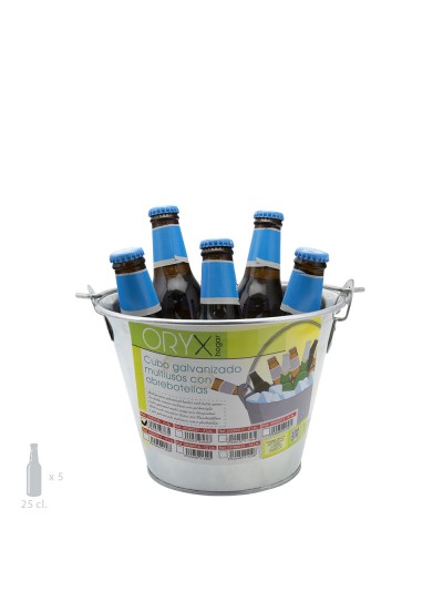 Cubo Zinc Metal Galvanizado Multiusos  2 Litros 20.5 x 14 x 15 (alt.) cm. con Abre Botellas
