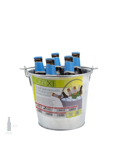 Cubo Zinc Metal Galvanizado Multiusos  4 Litros 20.5 x 18 x 15.5 (alt.) cm. con Abre Botellas
