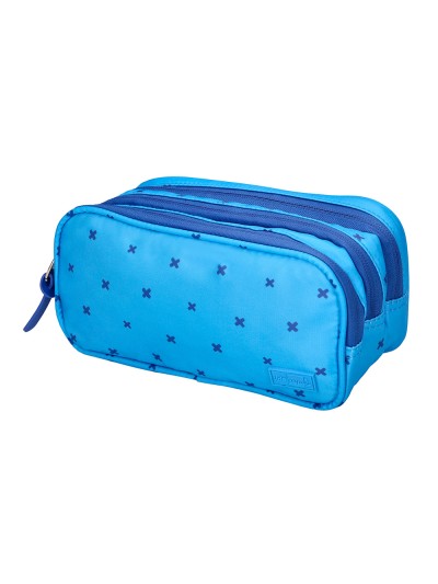 Estuche portatodo liderpapel 2 compartimentos diseño cruces azul