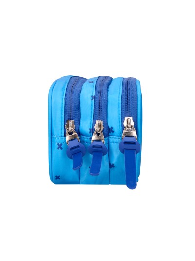 Estuche portatodo liderpapel 2 compartimentos diseño cruces azul