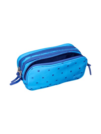 Estuche portatodo liderpapel 2 compartimentos diseño cruces azul