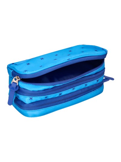 Estuche portatodo liderpapel 2 compartimentos diseño cruces azul
