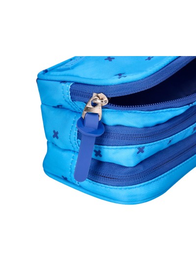 Estuche portatodo liderpapel 2 compartimentos diseño cruces azul