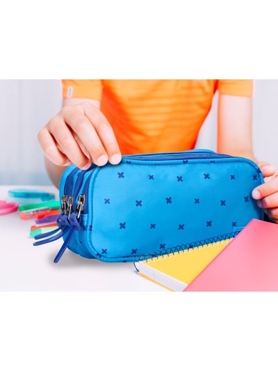 Estuche portatodo liderpapel 2 compartimentos diseño cruces azul