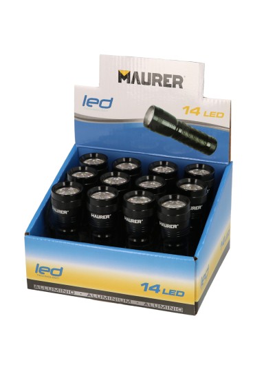 Linterna LED De Mano De Aluminio A Pilas(3 AAA) 55 Lumenes 14 Leds Mango Engomado (Expositor 12 piezas)