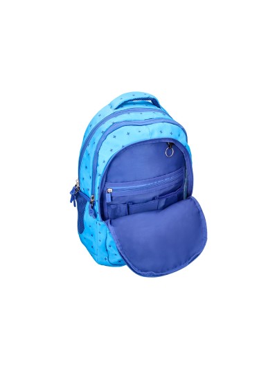 Cartera escolar liderpapel moc hila multibolsillo diseño azul 450x145x300 mm