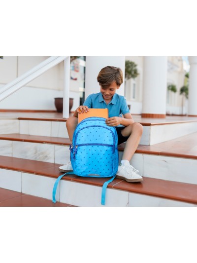 Cartera escolar liderpapel moc hila multibolsillo diseño azul 450x145x300 mm
