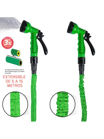 Manguera Extensible Riego  5 a 15 Metros Con  Pistola De 7 Posiciones