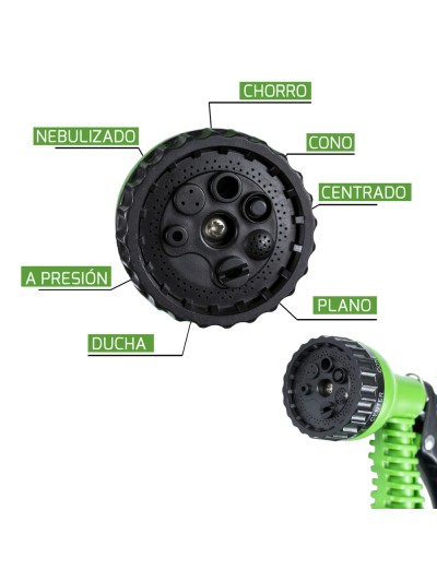 Manguera Extensible Riego  5 a 15 Metros Con  Pistola De 7 Posiciones