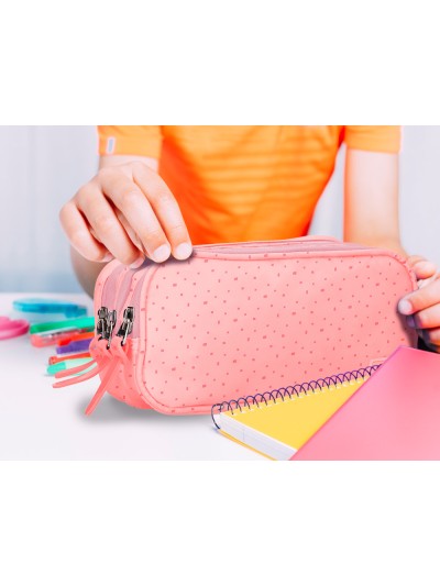 Estuche portatodo liderpapel escolar 2 compartimentos diseño estrellas rosa
