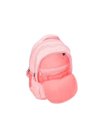 Cartera escolar liderpapel moc hila multibolsillo diseño rosa 450x145x300 mm