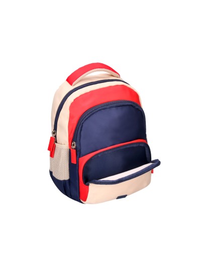 Cartera escolar liderpapel moc hila multibolsillo infantil azul marino rojo beige 350x110x270 mm