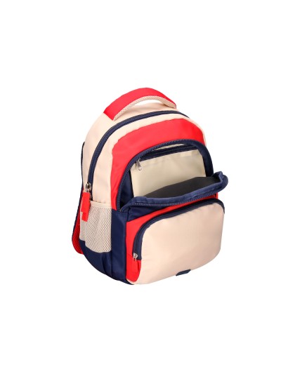 Cartera escolar liderpapel moc hila multibolsillo infantil azul marino rojo beige 350x110x270 mm