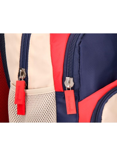 Cartera escolar liderpapel moc hila multibolsillo infantil azul marino rojo beige 350x110x270 mm