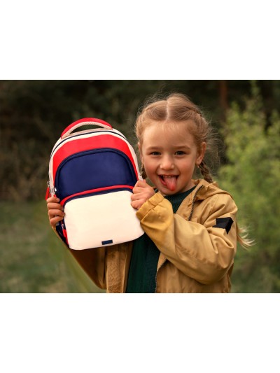 Cartera escolar liderpapel moc hila multibolsillo infantil azul marino rojo beige 350x110x270 mm