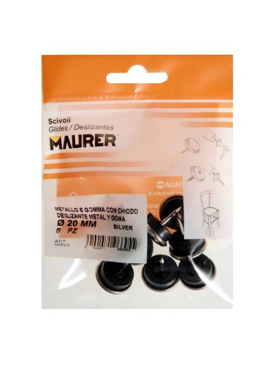 Deslizante Metal Goma Claro Ø20 (Blister 8 Unidades)