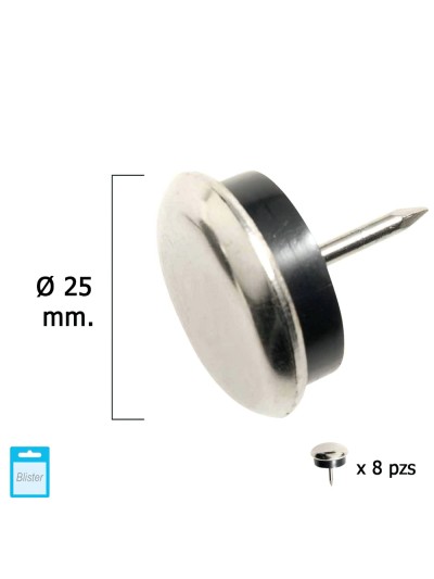 Deslizante Metal Goma Claro Ø25 (Blister 8 Unidades)