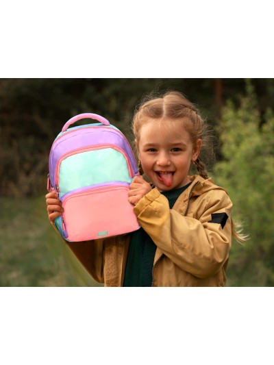 Cartera escolar liderpapel moc hila multibolsillo infantil azul rosa morado 350x110x270 mm