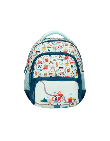 Cartera escolar liderpapel moc hila multibolsillo infantil cars azul 350x110x270 mm