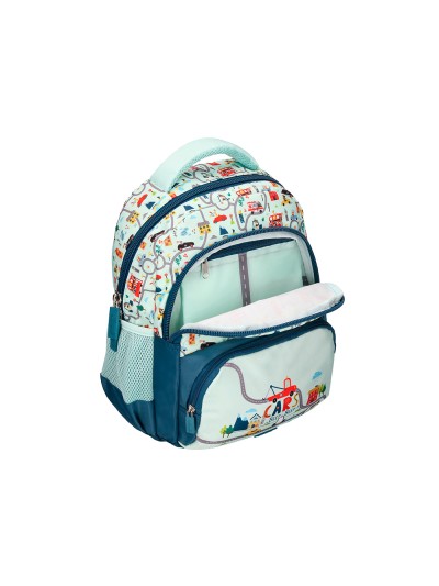 Cartera escolar liderpapel moc hila multibolsillo infantil cars azul 350x110x270 mm
